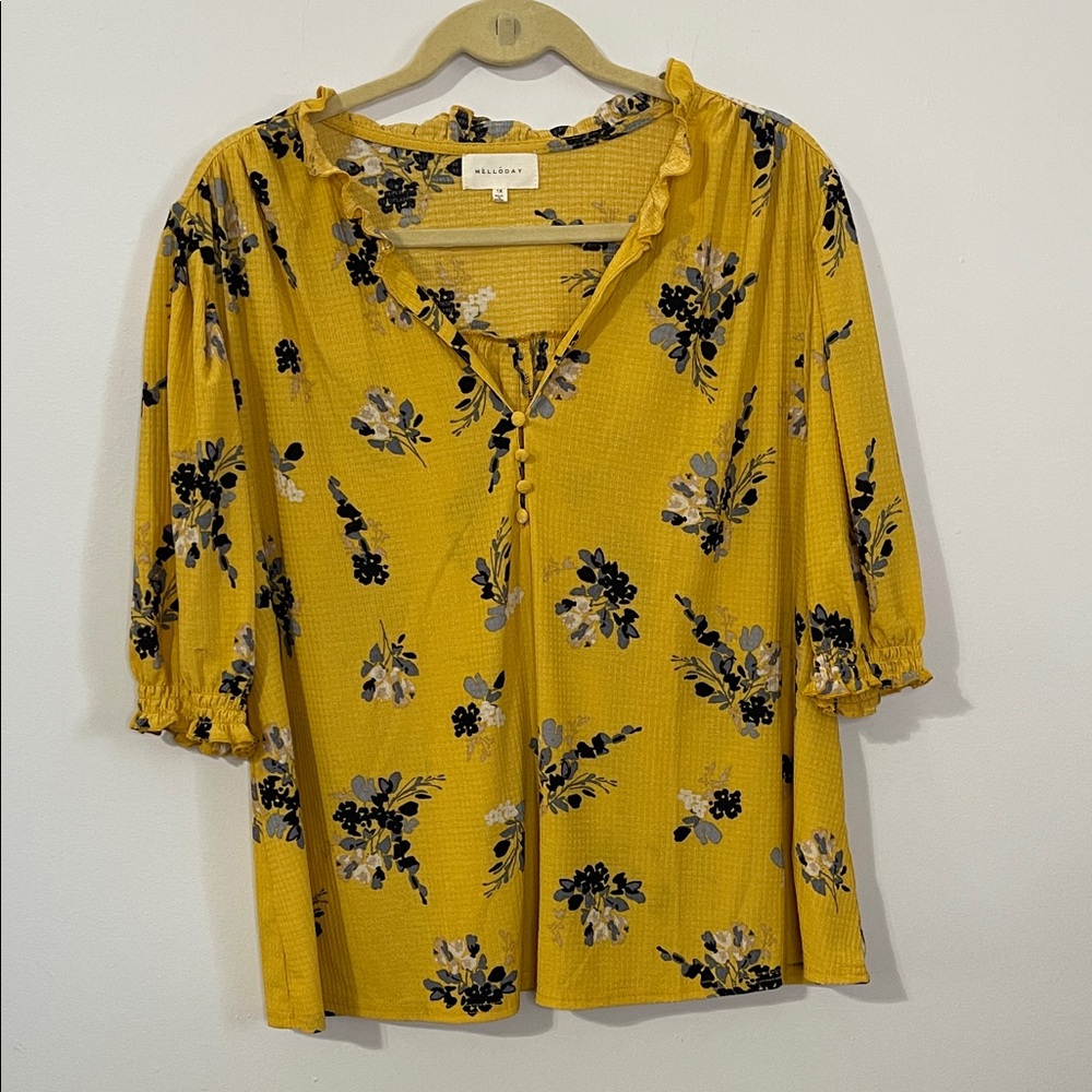 MELLODAY Yellow Floral Blouse